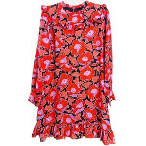 Who What Wear Medium High Neck Floral Poppy Shift Dress Ruffle Red Purple EUC